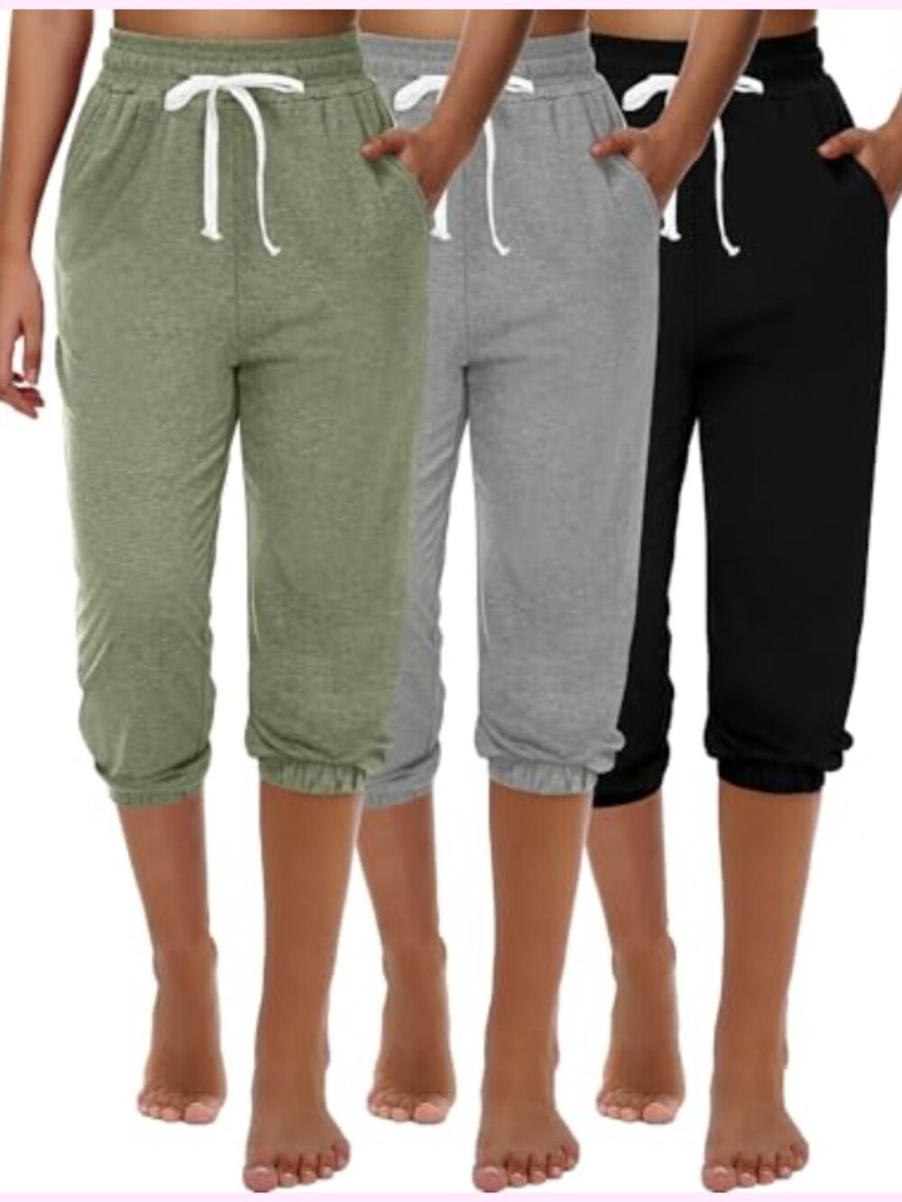 3 Pack Women's Capri Sweatpants Joggers High Waisted Athletic Lounge Pants with - Picture 1 of 6